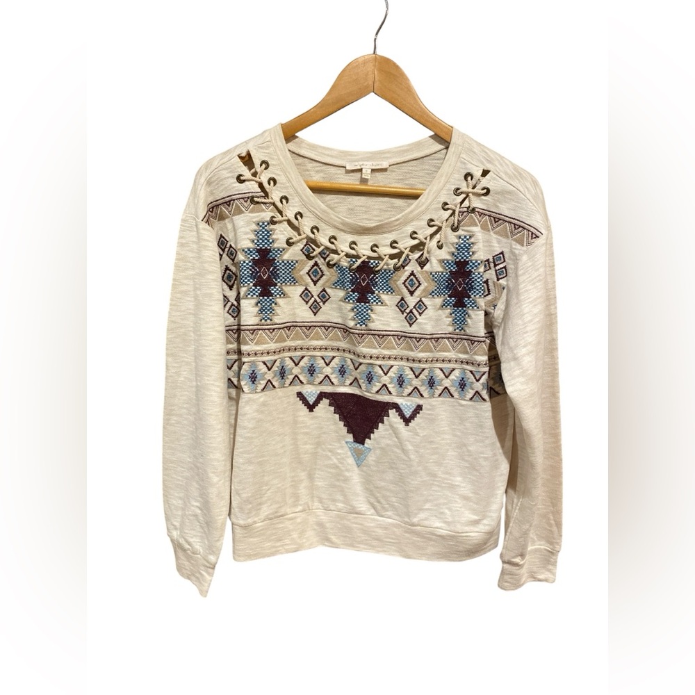 Under Skies Cream Teal‎ and Rust  Top